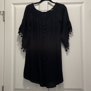 Bloomingdales Tassel Black Off The Shoulder Dress